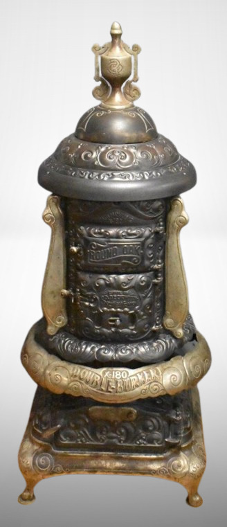 Round Oak cast-iron wood burning stove, X-180/ Double-Burner, 5'6" tall