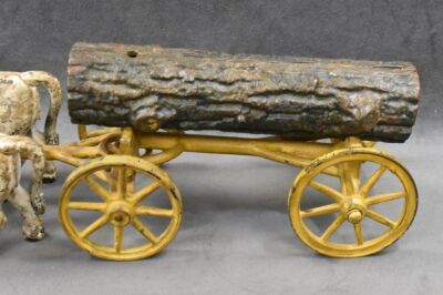 early Hubley cast iron Oxen Drawn Log Wagon - missing the rider - 5