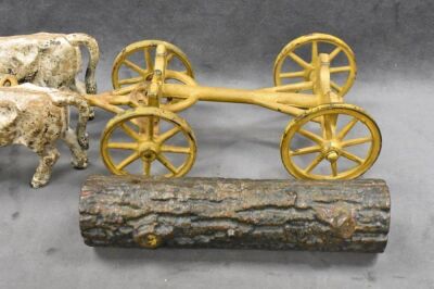 early Hubley cast iron Oxen Drawn Log Wagon - missing the rider - 6