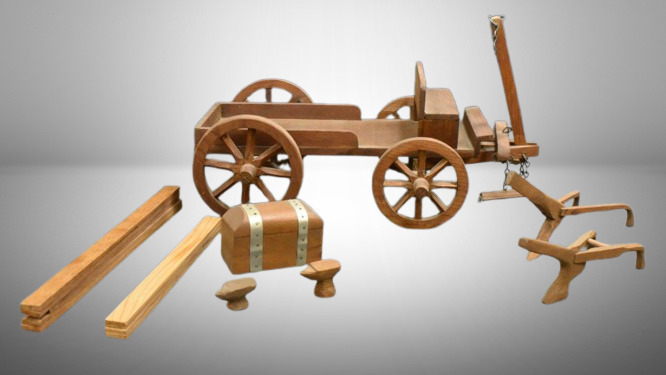 Hand-carved wooden delivery supply wagon