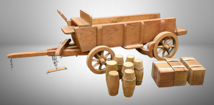 Hand-carved wooden delivery supply wagon