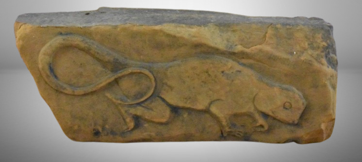 Pre-Columbian large stone w/ Indian embossing of a lizard, 29"l x 13"h x 7.5" deep