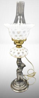 Mrkd. J.F. Curran and Co. (Extra Plate) Victorian 21" tall elec. kerosene stand lamp