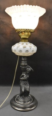 Mrkd. J.F. Curran and Co. (Extra Plate) Victorian 21" tall elec. kerosene stand lamp - 2