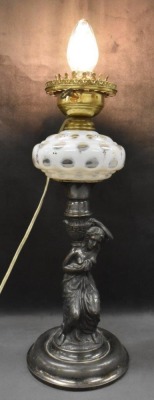 Mrkd. J.F. Curran and Co. (Extra Plate) Victorian 21" tall elec. kerosene stand lamp - 12