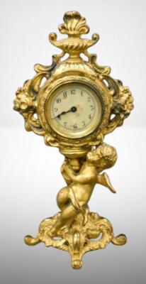 Victorian French ornate gilded 9"h clock - works!