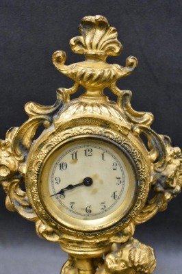 Victorian French ornate gilded 9"h clock - works! - 2