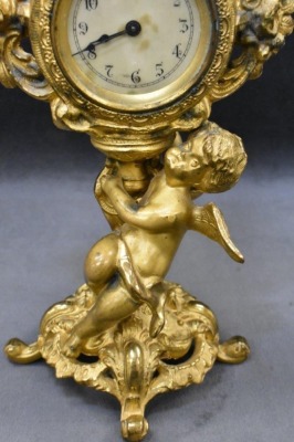Victorian French ornate gilded 9"h clock - works! - 3