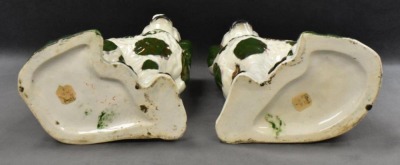 Pair of Victorian Staffordshire spaniel dog figures w/ green luster decoration, 10" tall - 7