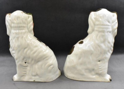 Pair of Victorian Staffordshire spaniel dog figures w/ greenish/ gold luster decoration, 10" tall - 3