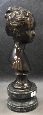 Bronze bust of woman on marble stand, Andrea by Sadie, 11.5"h - 5