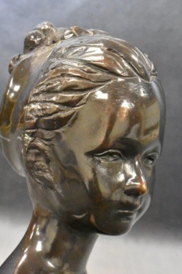 Bronze bust of woman on marble stand, Andrea by Sadie, 11.5"h - 6