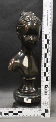 Bronze bust of woman on marble stand, Andrea by Sadie, 11.5"h - 8