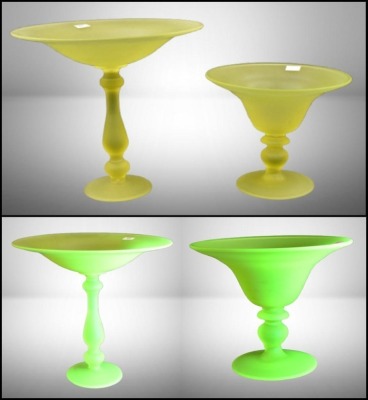 (2) Canary yellow Tiffin satin glass compotes