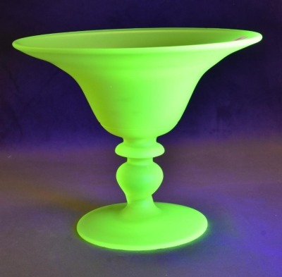 (2) Canary yellow Tiffin satin glass compotes - 3