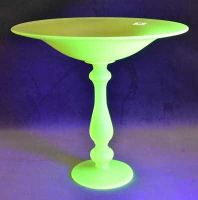 (2) Canary yellow Tiffin satin glass compotes - 4