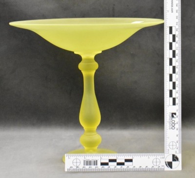 (2) Canary yellow Tiffin satin glass compotes - 7