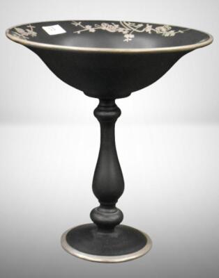 Black Tiffin satin glass 8"h x 7"d compote