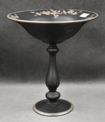 Black Tiffin satin glass 8"h x 7"d compote - 2
