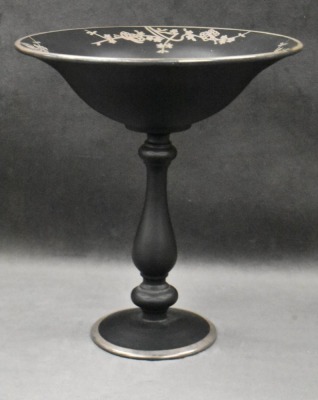 Black Tiffin satin glass 8"h x 7"d compote - 3