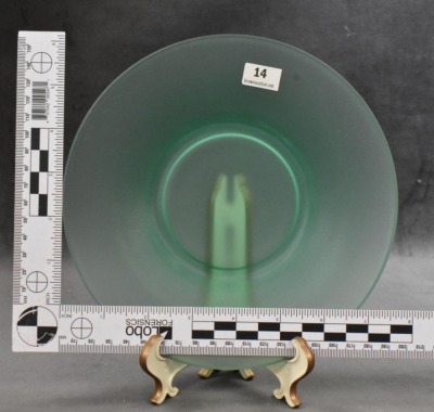 (12) Green Tiffin satin glass 7.5"d plates - 4