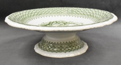 (4) pcs. Minton and Boyle "The Gem" green transferware: (3) 10.25"d plates and 3.5"h x 10"d cake plate - 2