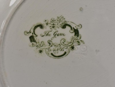 (4) pcs. Minton and Boyle "The Gem" green transferware: (3) 10.25"d plates and 3.5"h x 10"d cake plate - 5