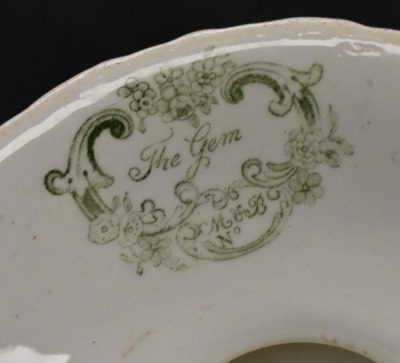 (4) pcs. Minton and Boyle "The Gem" green transferware: (3) 10.25"d plates and 3.5"h x 10"d cake plate - 9
