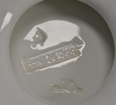 (4) pcs. Minton and Boyle "The Gem" green transferware: (3) 10.25"d plates and 3.5"h x 10"d cake plate - 10