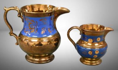 (2) Decorated Copper luster pitchers, 3.5" and 5.5"