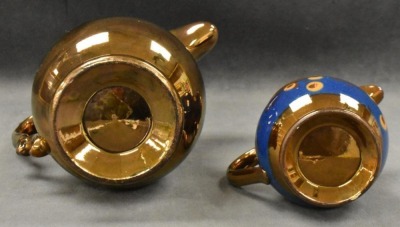 (2) Decorated Copper luster pitchers, 3.5" and 5.5" - 7