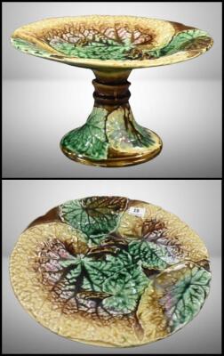 Majolica Begonia Leaf 5" cake stand, 9"d
