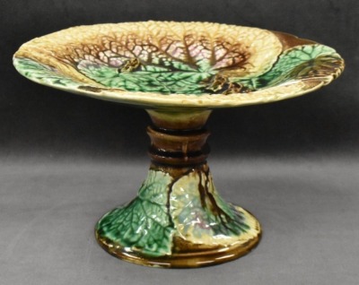 Majolica Begonia Leaf 5" cake stand, 9"d - 2