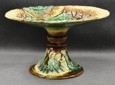 Majolica Begonia Leaf 5" cake stand, 9"d - 3