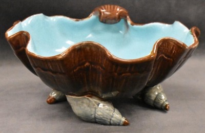 Majolica ftd. shell-shaped 4"h bowl, 9"d - 3