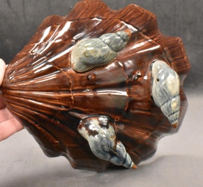Majolica ftd. shell-shaped 4"h bowl, 9"d - 6