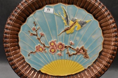 (2) Majolica Wardle bird and fan 11.5" platters - 2