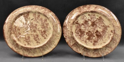 (2) Majolica Wardle bird and fan 11.5" platters - 4