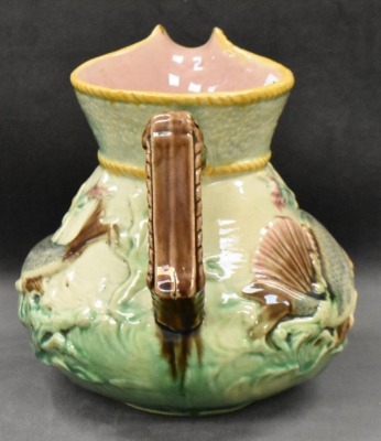 English Majolica Fish and Shell 6" pitcher - 2