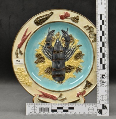Victorian Majolica 8.5"d Lobster plate, mrkd. Wedgwood - 7