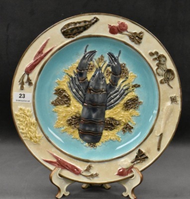 Victorian Majolica 8.5"d Lobster plate, mrkd. Wedgwood - 8