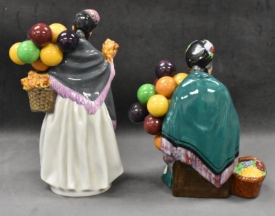 (2) Royal Doulton figurines: HN 1315 The Old Balloon Seller, 7.5"; HN 1843 Biddy Pennyfarthing, 8.5" - 3