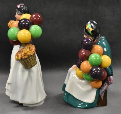 (2) Royal Doulton figurines: HN 1315 The Old Balloon Seller, 7.5"; HN 1843 Biddy Pennyfarthing, 8.5" - 4