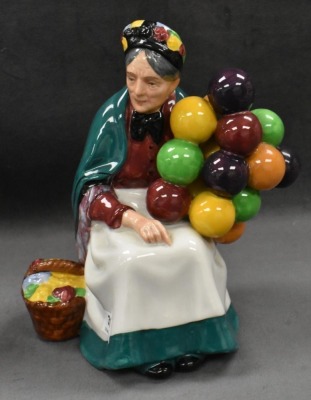 (2) Royal Doulton figurines: HN 1315 The Old Balloon Seller, 7.5"; HN 1843 Biddy Pennyfarthing, 8.5" - 5