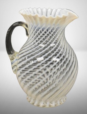 Fenton white opalescent Spiral Optic 10" pitcher