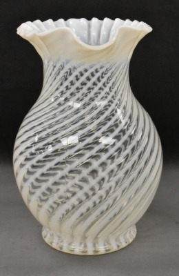 Fenton white opalescent Spiral Optic 10" pitcher - 2