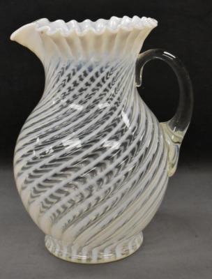 Fenton white opalescent Spiral Optic 10" pitcher - 3