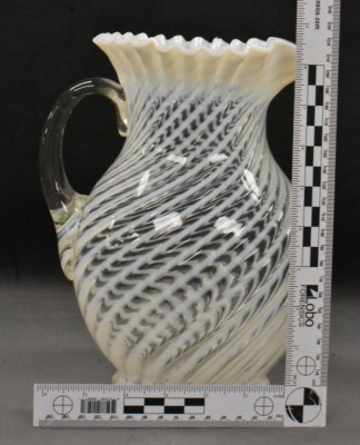 Fenton white opalescent Spiral Optic 10" pitcher - 6