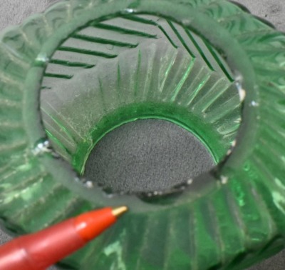 Green depression glass miniature oil lamp, swirl pattern - 5