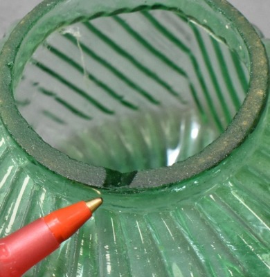 Green depression glass miniature oil lamp, swirl pattern - 6